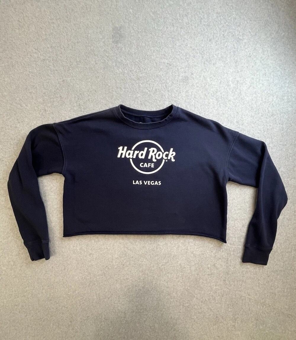 Hard Rock Cafe Las Vegas Cropped Sweatshirt Pullover Long Sleeve Navy M